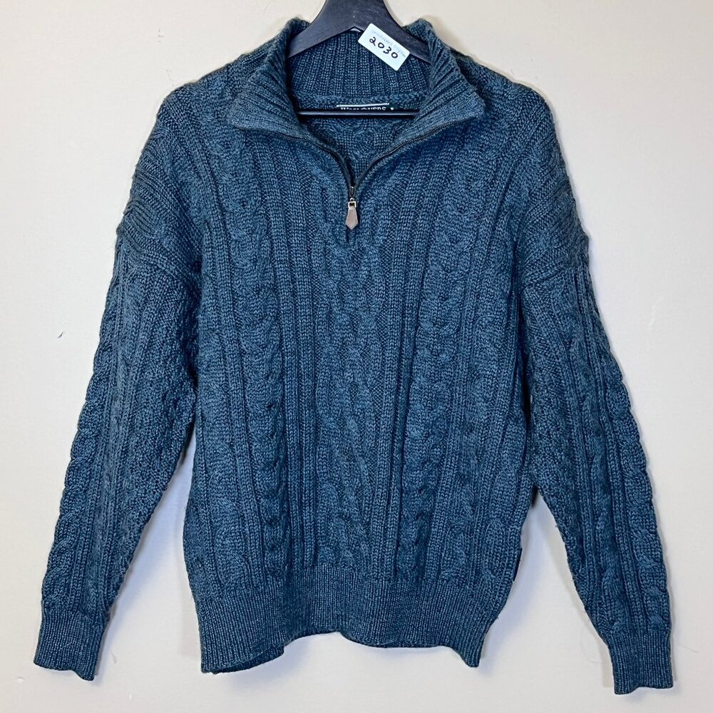 Woolovers 100% British Wool 1/4 Zip Cable Knit Sweater - Men's Size M - Green